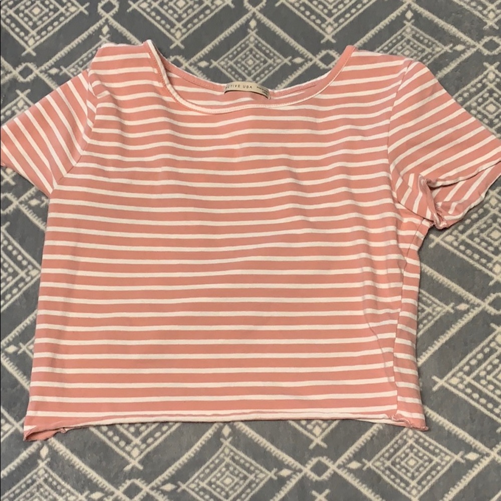 Pink and white cropped tee
